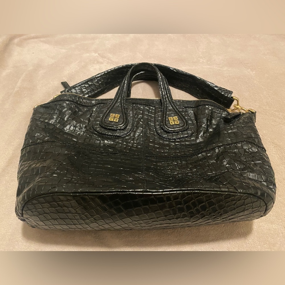 Givenchy Black Crocodile-Embossed Satchel - Picture 8 of 8